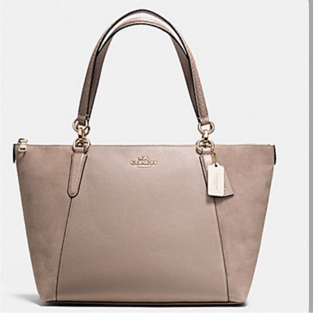 🍄Coach Beige Leather & Suede Tote bag 💼 🍄